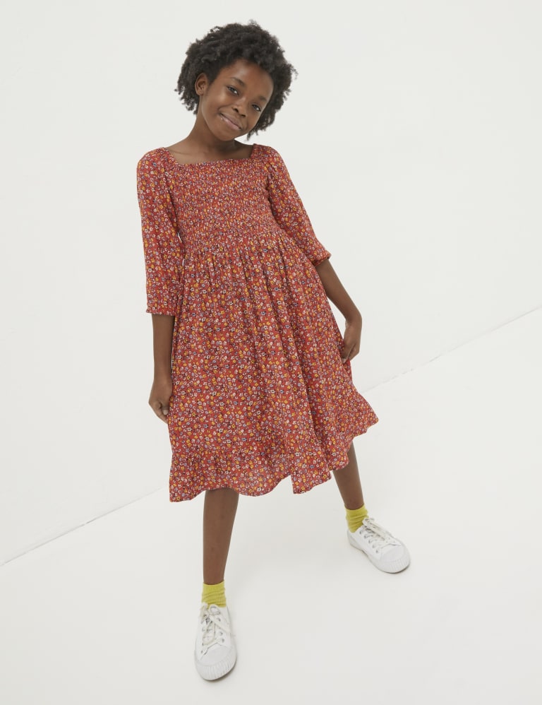 Floral shop shirred dress