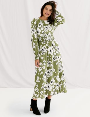 M&s floral midi on sale dress