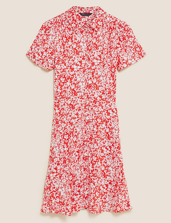 Floral Short Sleeve Mini Shirt Dress ...