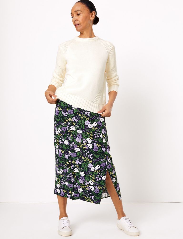 Floral Split Front Straight Midi Skirt | M&S Collection | M&S