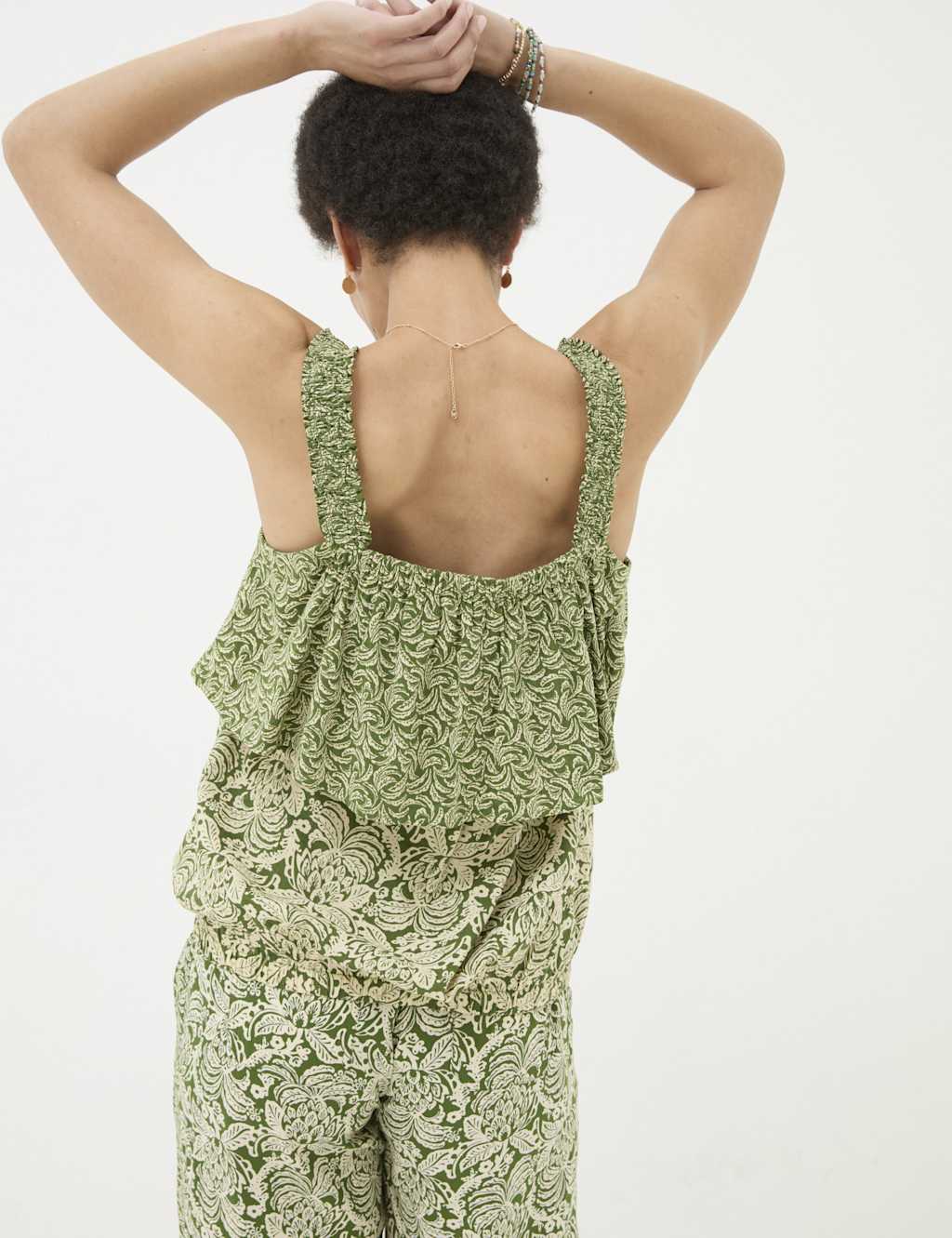 Square neck mesh button print cami top main image 0