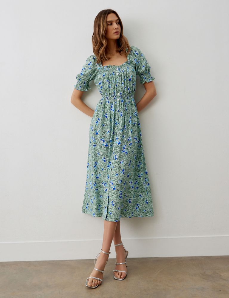 Floral Square Neck Midaxi Waisted Dress 4 of 4