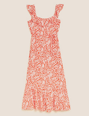 Floral Square Neck Midi Waisted Dress Image 2 of 6