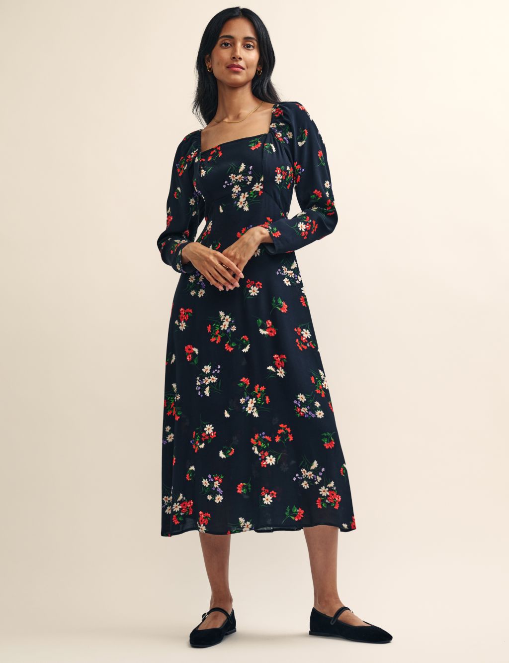 Floral Square Neck Midi Waisted Dress 3 of 4