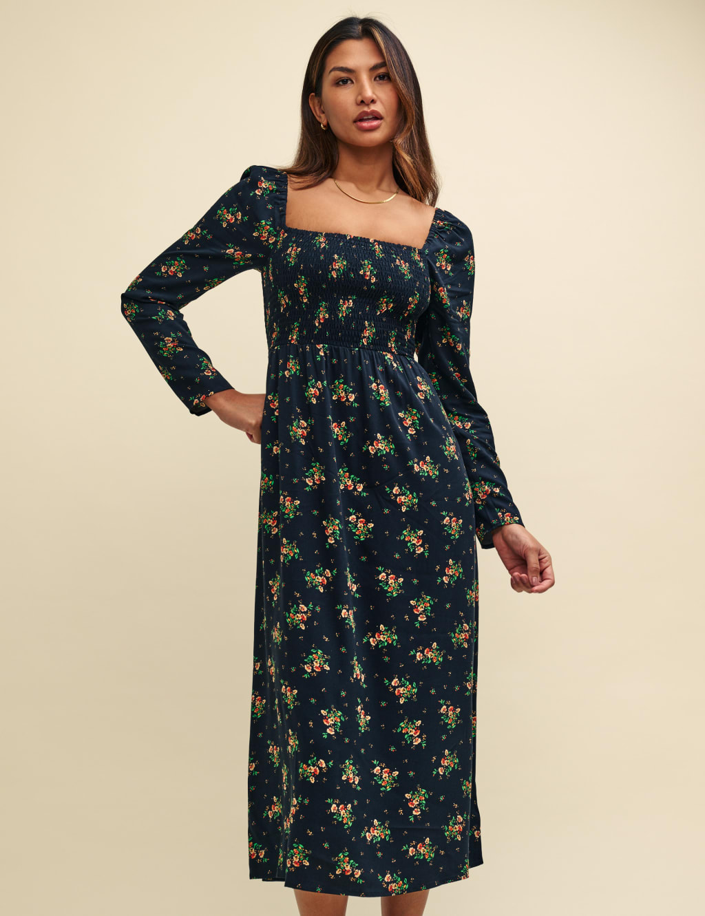 Floral Square Neck Midi Waisted Dress Nobody s Child M S
