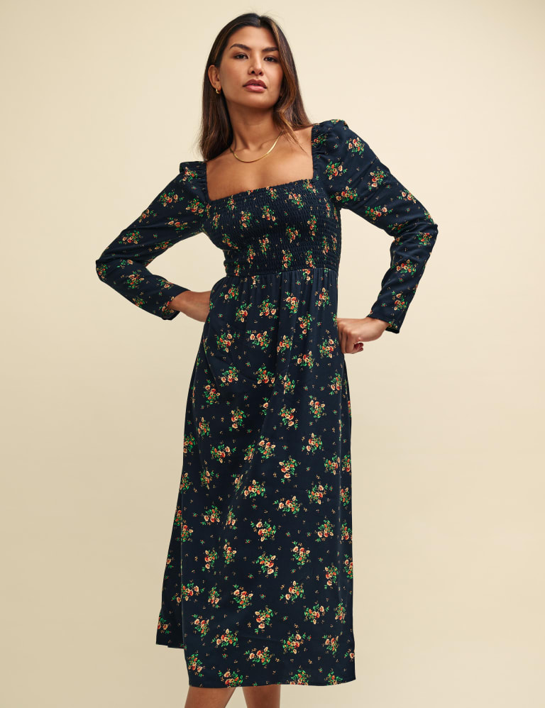 Floral Square Neck Midi Waisted Dress, Nobody's Child