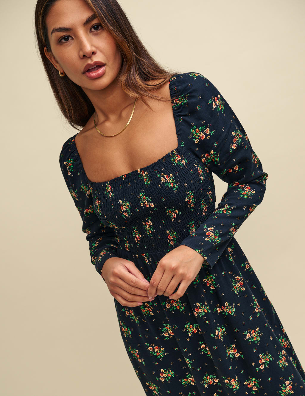 Floral Square Neck Midi Waisted Dress Nobody s Child M S