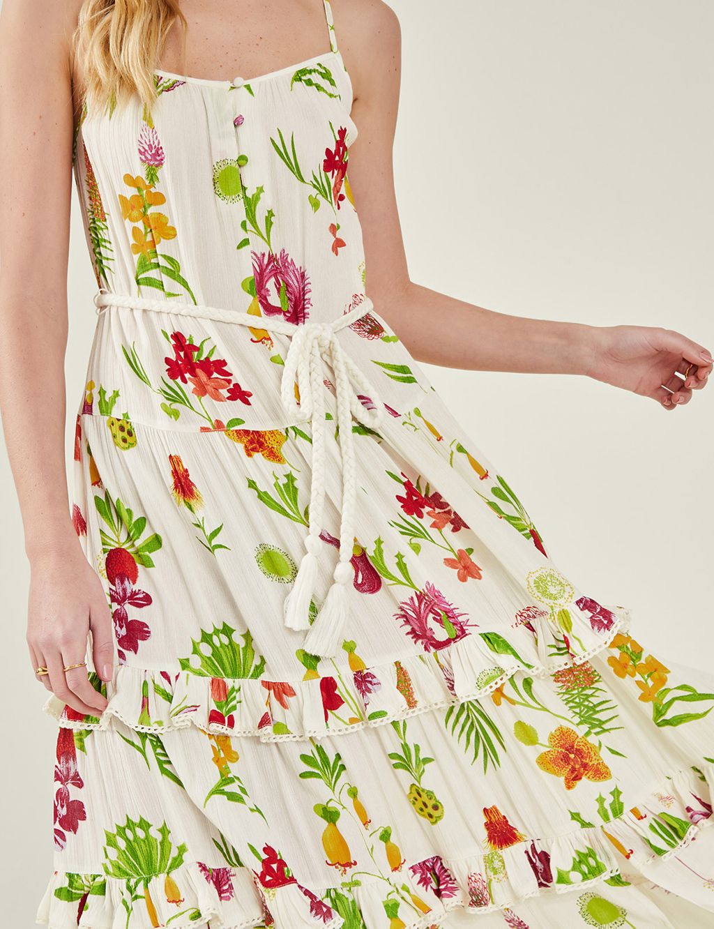 Floral Strappy Tie Waist Maxi Tiered Dress 2 of 4