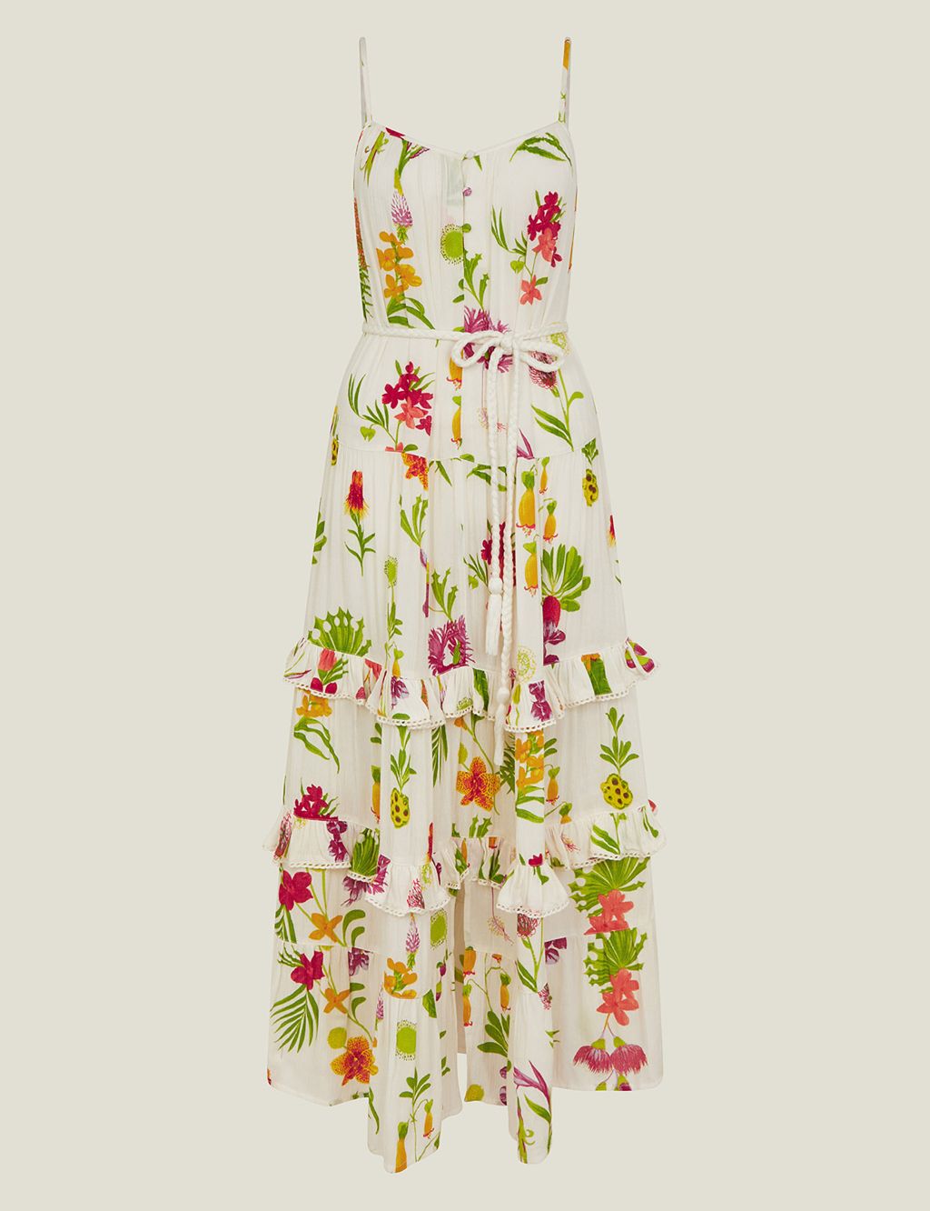 Floral Strappy Tie Waist Maxi Tiered Dress 1 of 4