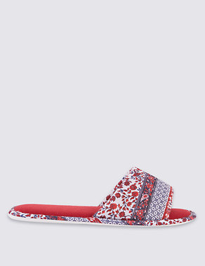 Floral Stripe Flatty Mule Slippers Image 2 of 6