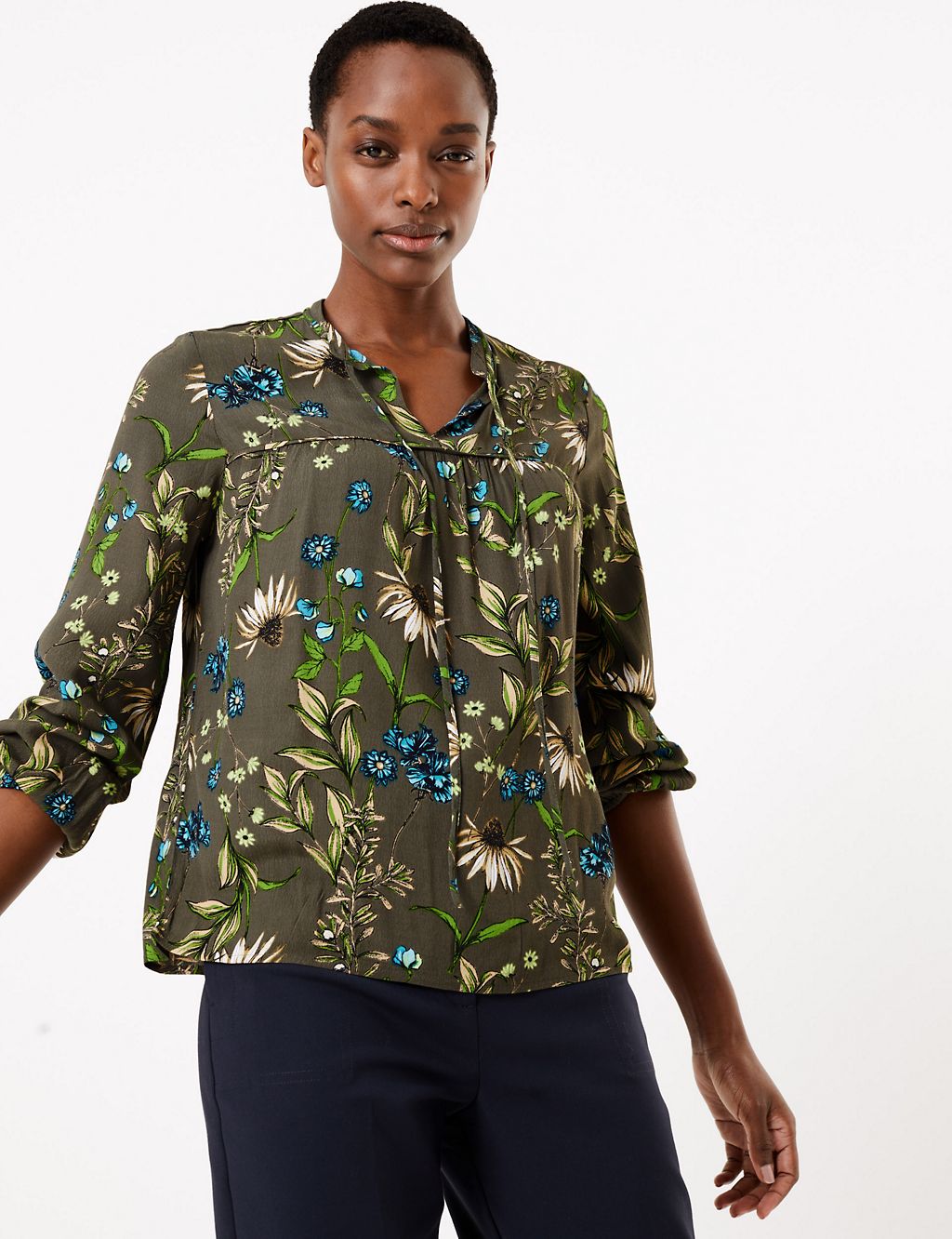 Floral Tie Front Long Sleeve Blouse | M&S Collection | M&S