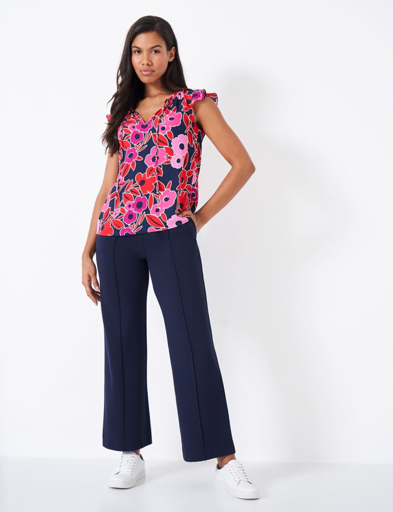 Floral Tie Neck Frill Sleeve Top 3 of 6