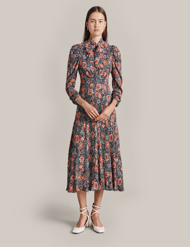 Floral tie outlet neck dress