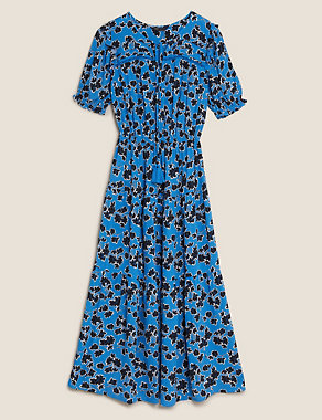 Floral Tie Neck Midaxi Waisted Dress Image 2 of 5