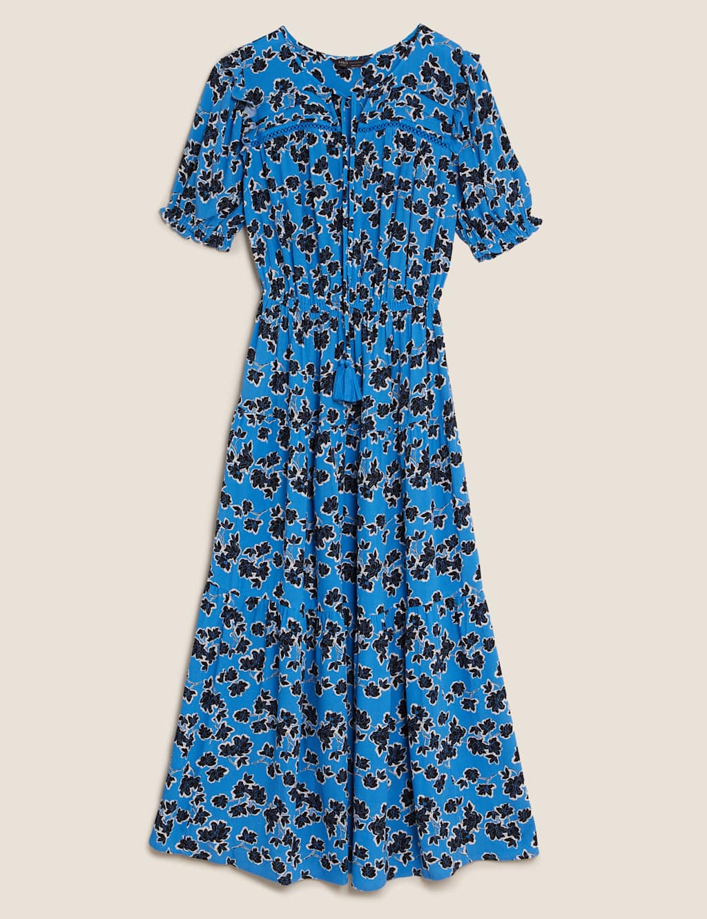 Floral Tie Neck Midaxi Waisted Dress 2 of 5