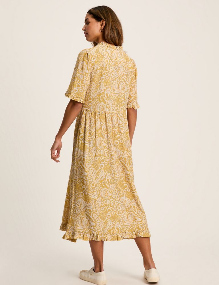 Floral Tie Neck Ruffle Detail Midi Smock Dress 3 of 6