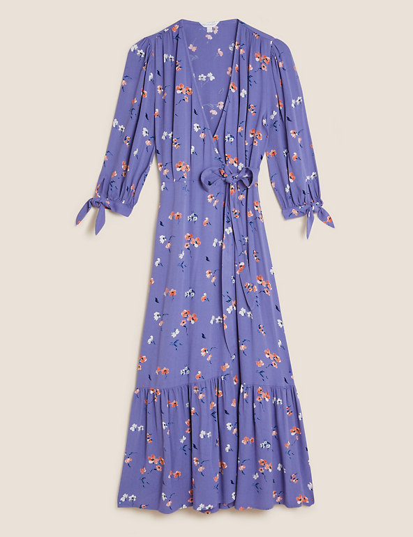 Floral Tie Sleeve Midi Wrap Dress | M☀S ...