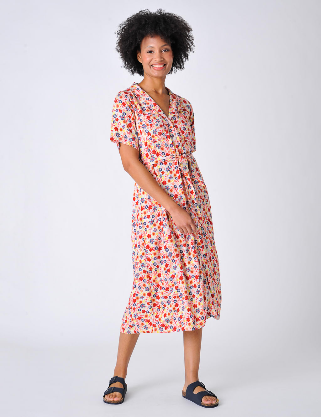 Floral Tie Waist Midi Shirt Dress Burgs M&S