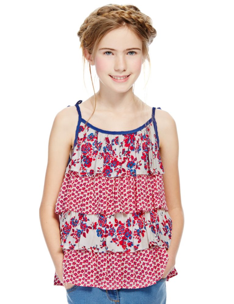 Floral Tiered Frilled Top (5-14 Years) 1 of 4