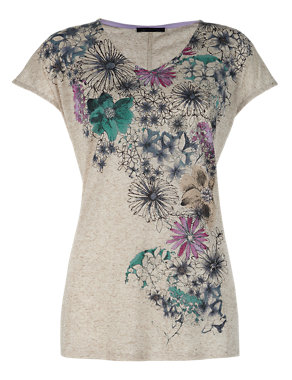 Floral Top with Linen Image 2 of 4