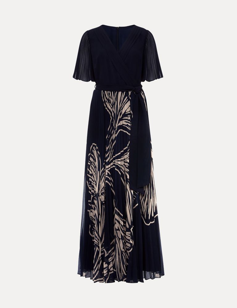 Floral V-Neck Angel Sleeve Maxi Wrap Dress