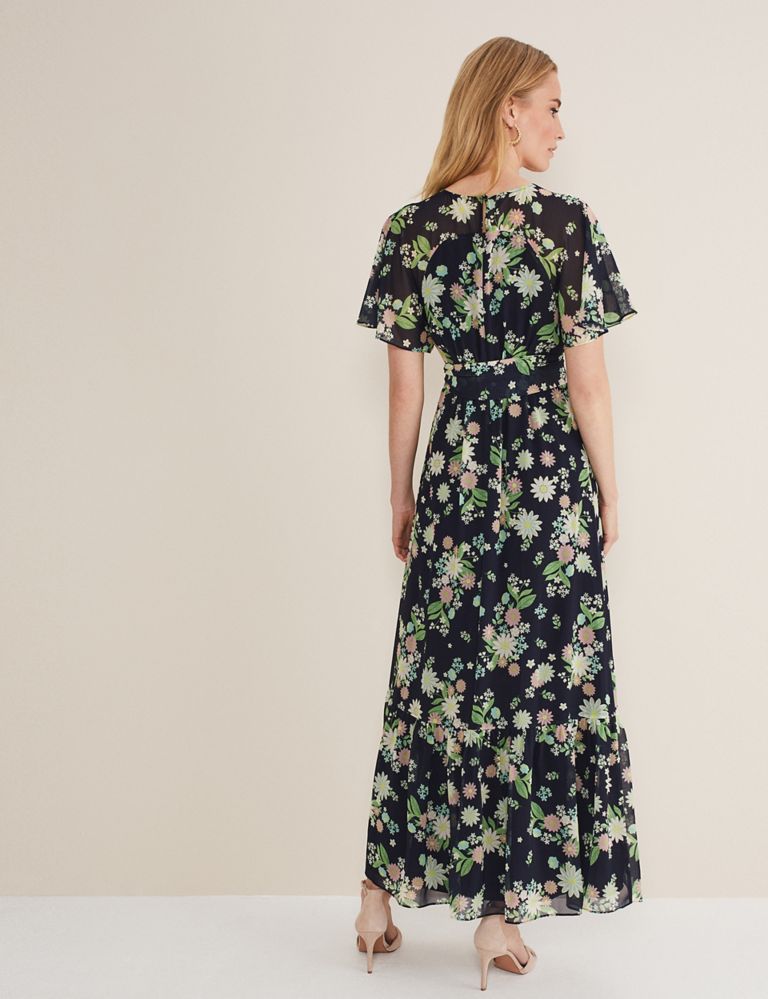 Floral V-Neck Belted Maxi Tiered Dress 3 of 5