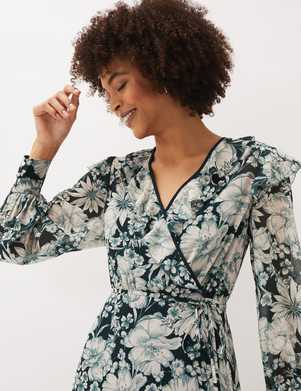Floral V-Neck Belted Midi Wrap Dress 5 of 5