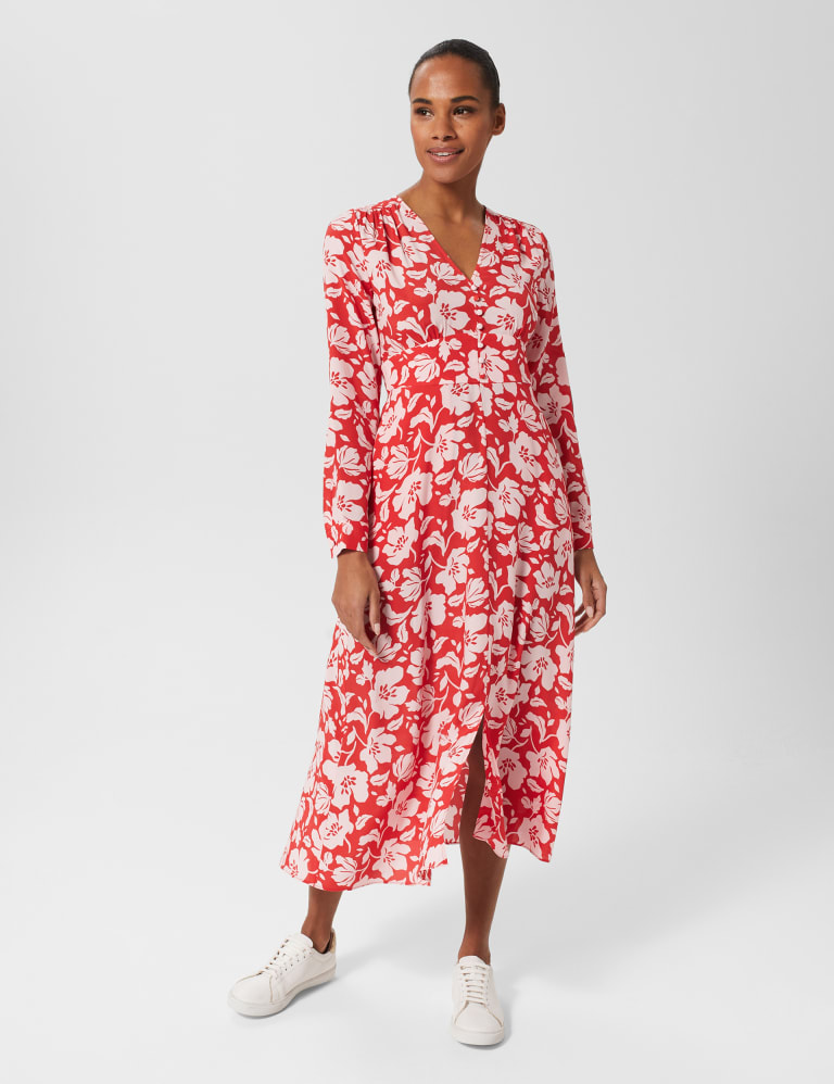 Floral V-Neck Button Front Midi Tea Dress | HOBBS | Mu0026S