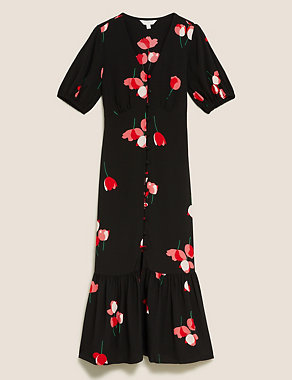 Floral V-Neck Button Through Midi Tea Dress Image 2 of 7