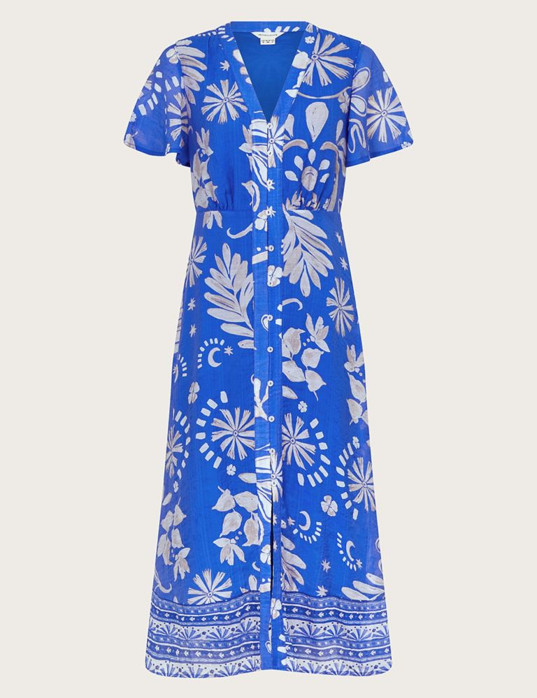 Floral V-Neck Button Through Midi Tea Dress 2 of 5