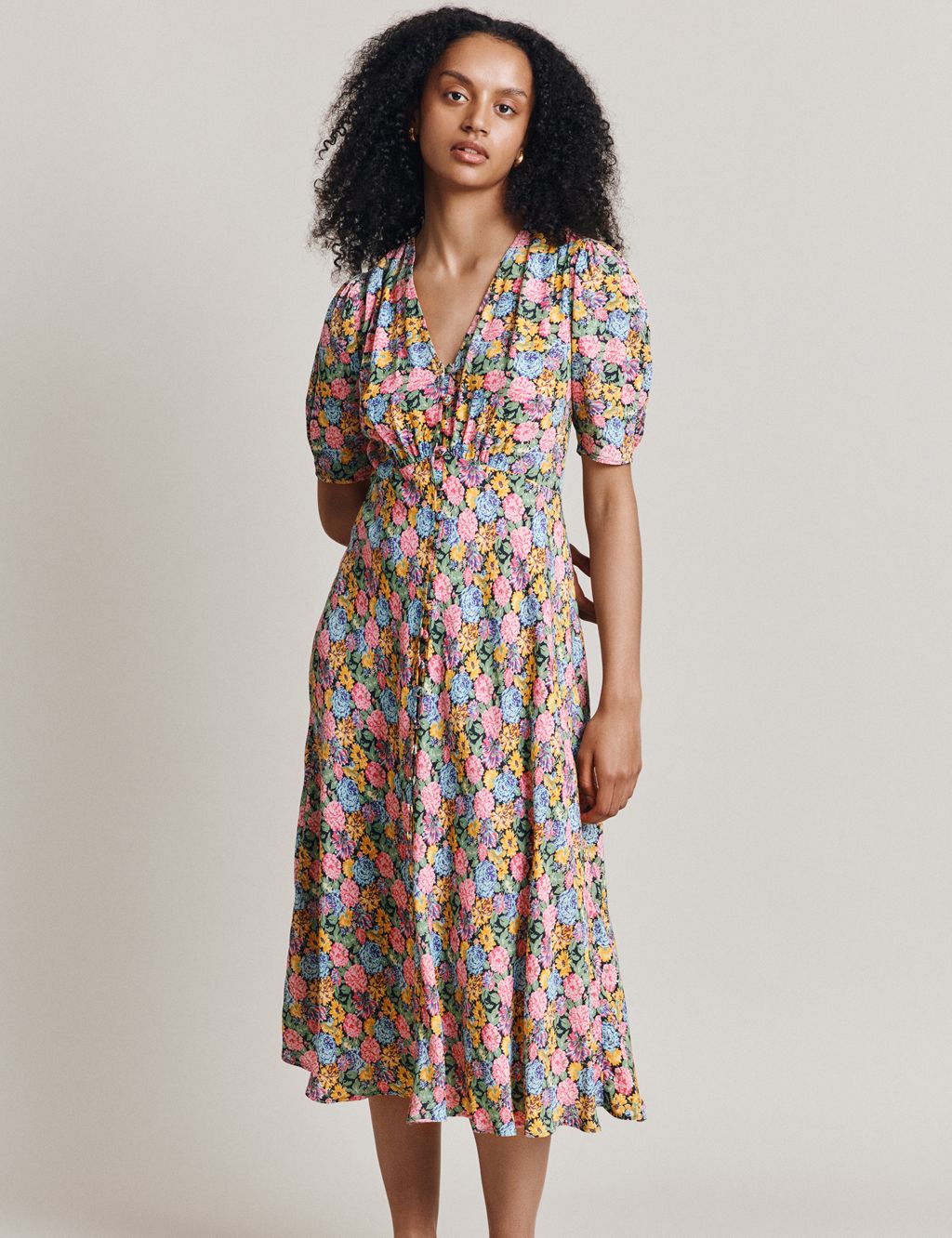 Floral V-Neck Button Through Midi Tea Dress | Ghost | M&S