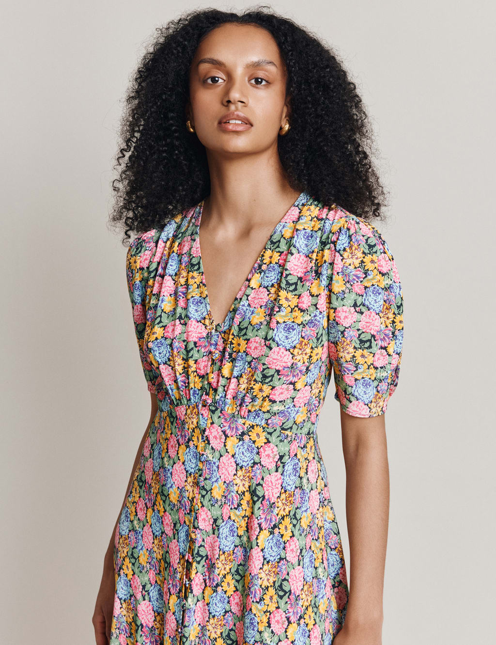 Floral V-Neck Button Through Midi Tea Dress | Ghost | M&S