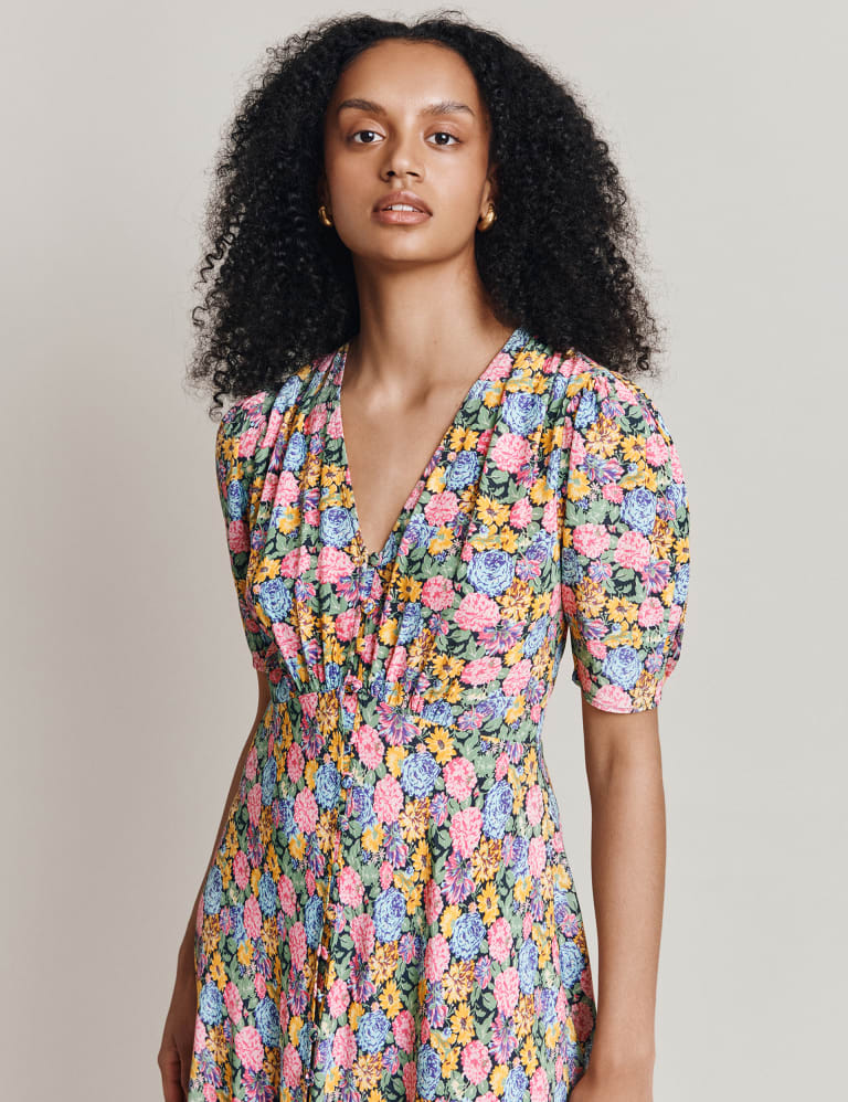 Floral V-Neck Button Through Midi Tea Dress 4 of 4