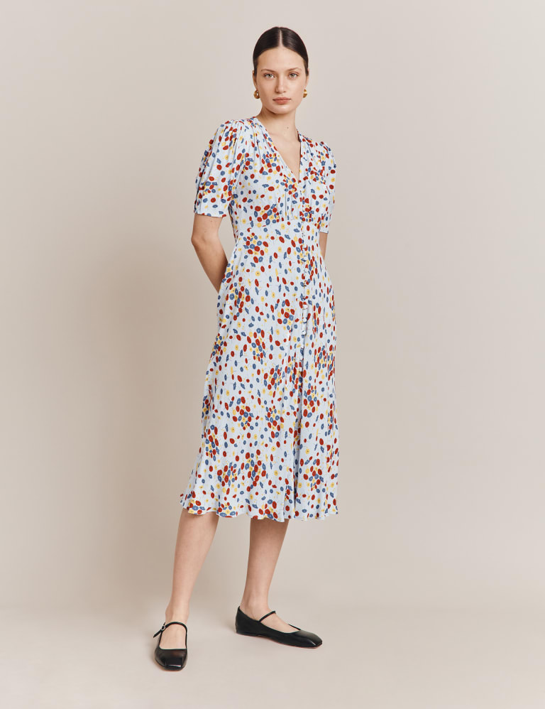 Floral V-Neck Button Through Midi Tea Dress | Ghost | Mu0026S