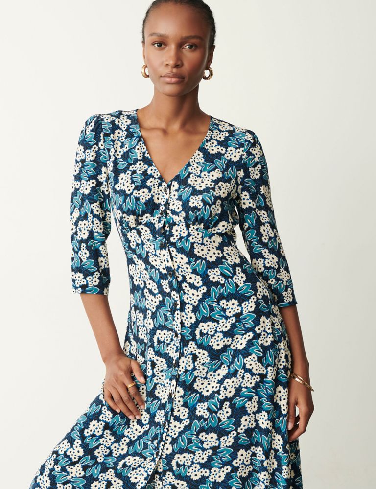 Floral V-Neck Button Through Midi Tea Dress | Finery London | M&S