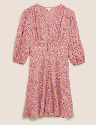 Floral V-Neck Button Through Mini Tea Dress – M&S X GHOST