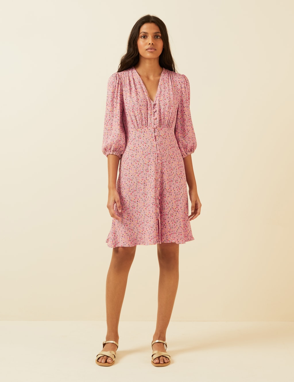 Floral VNeck Button Through Mini Tea Dress M&S X GHOST M&S