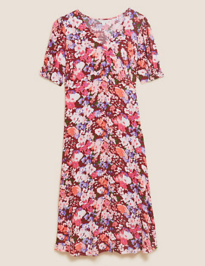 Floral V-Neck Empire Line Midi Tea Dress Image 2 of 5