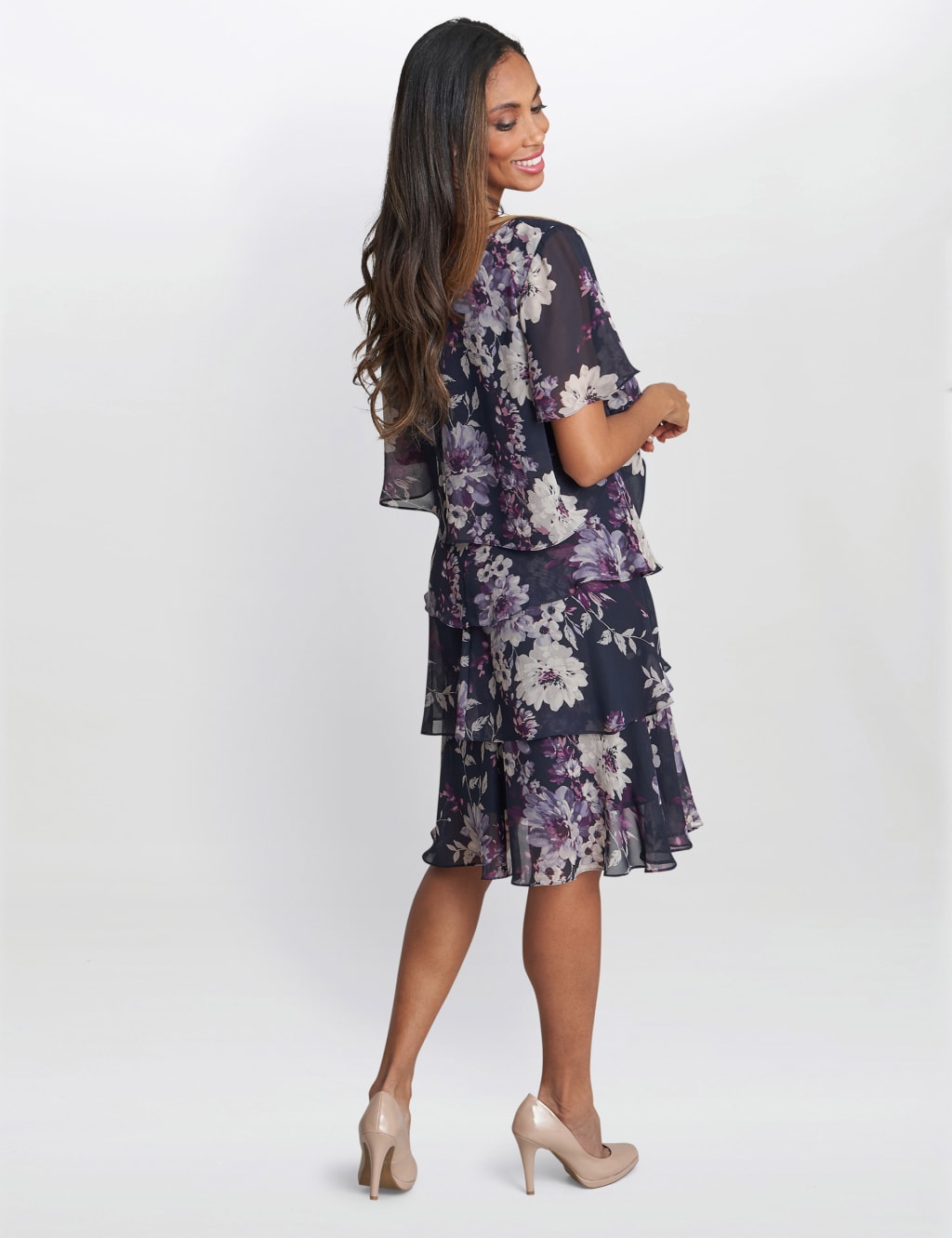 Floral VNeck Knee Length Tiered Dress Gina Bacconi M&S