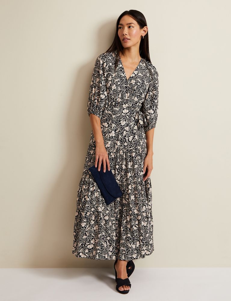 Floral V-Neck Midaxi Tiered Wrap Dress 1 of 6