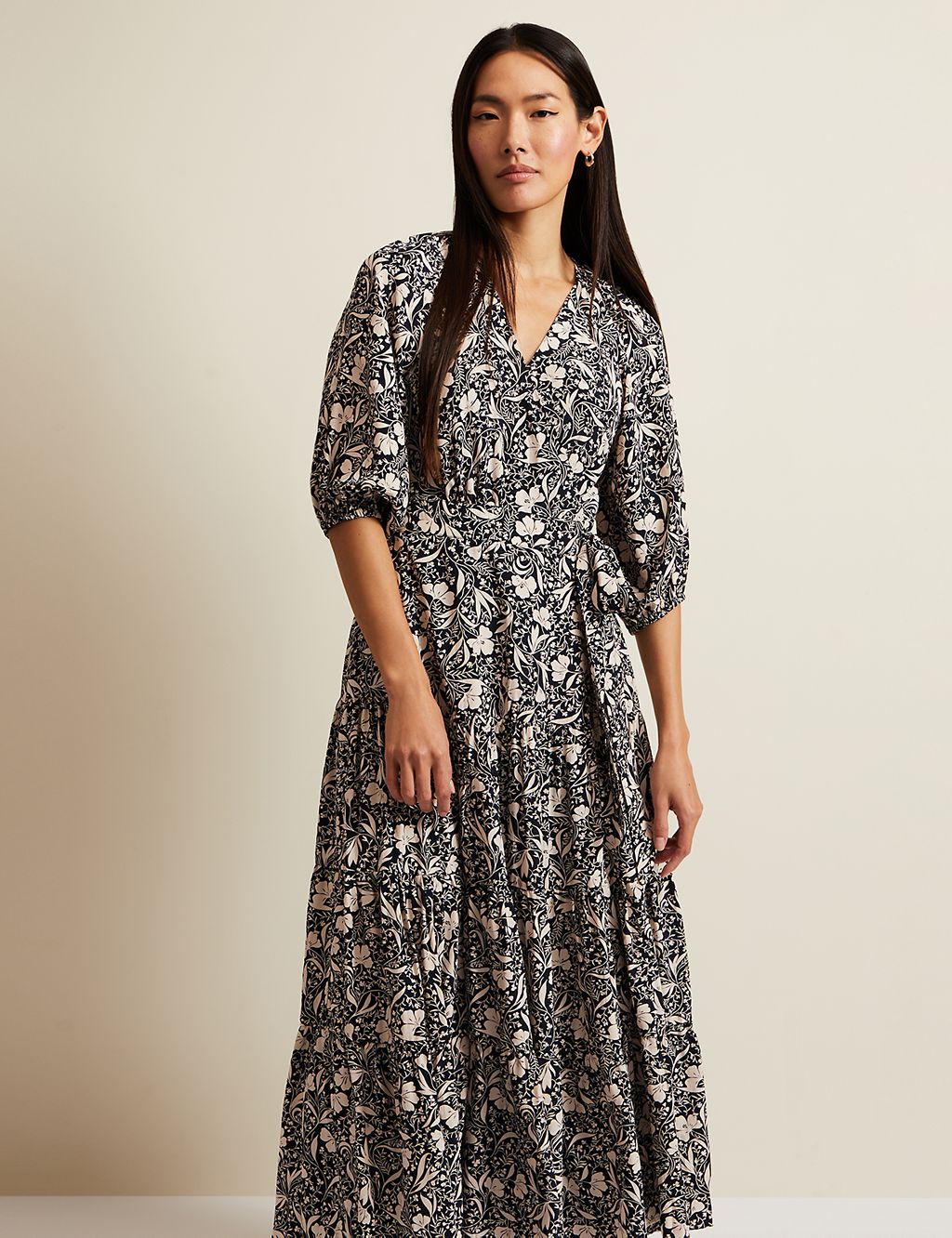 Floral V-Neck Midaxi Tiered Wrap Dress 2 of 6