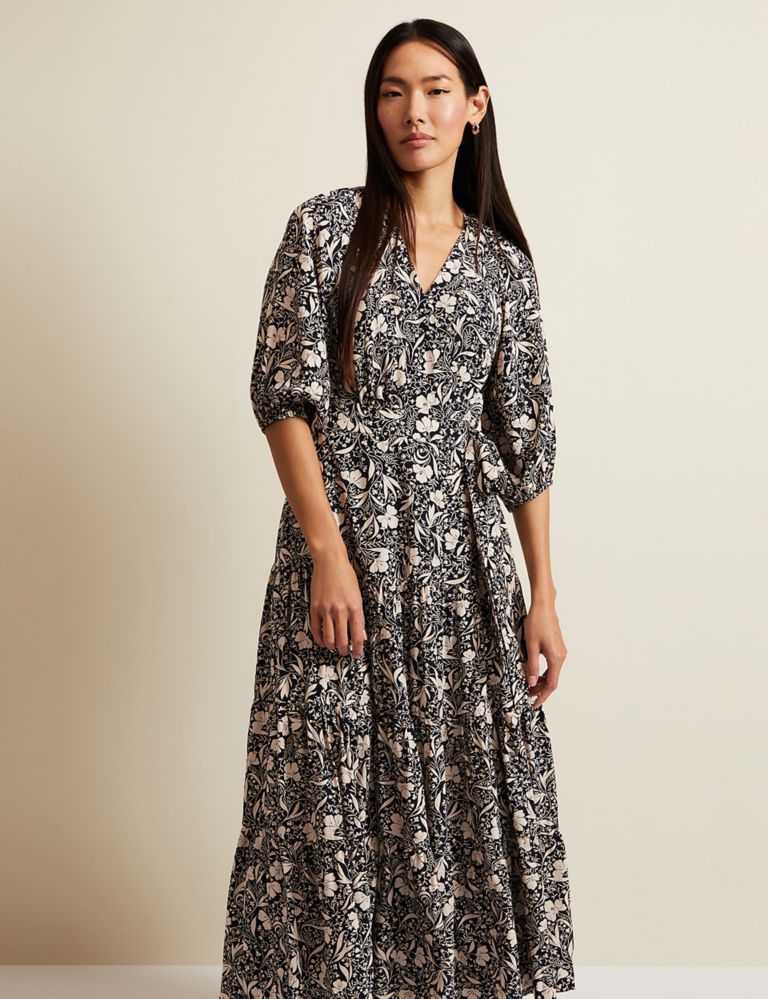 Floral V-Neck Midaxi Tiered Wrap Dress 3 of 6