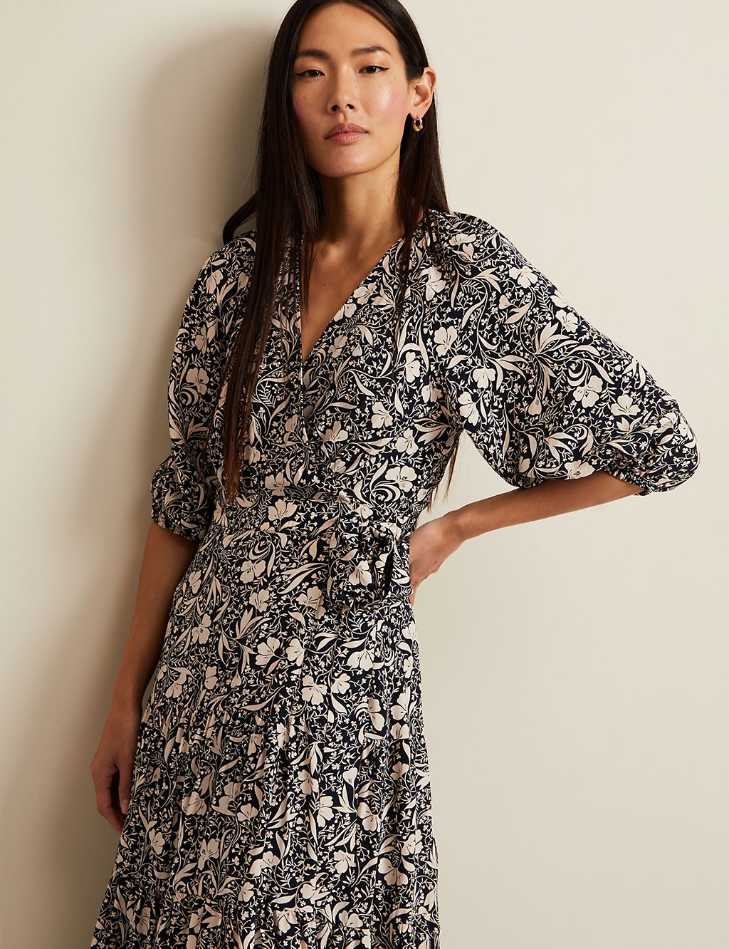 Floral V-Neck Midaxi Tiered Wrap Dress 5 of 6