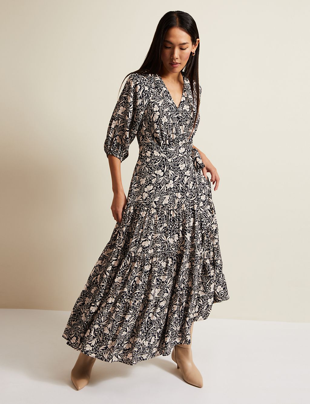 Floral V-Neck Midaxi Tiered Wrap Dress 6 of 6