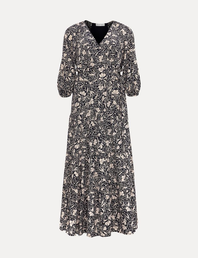 Floral V-Neck Midaxi Tiered Wrap Dress 2 of 6