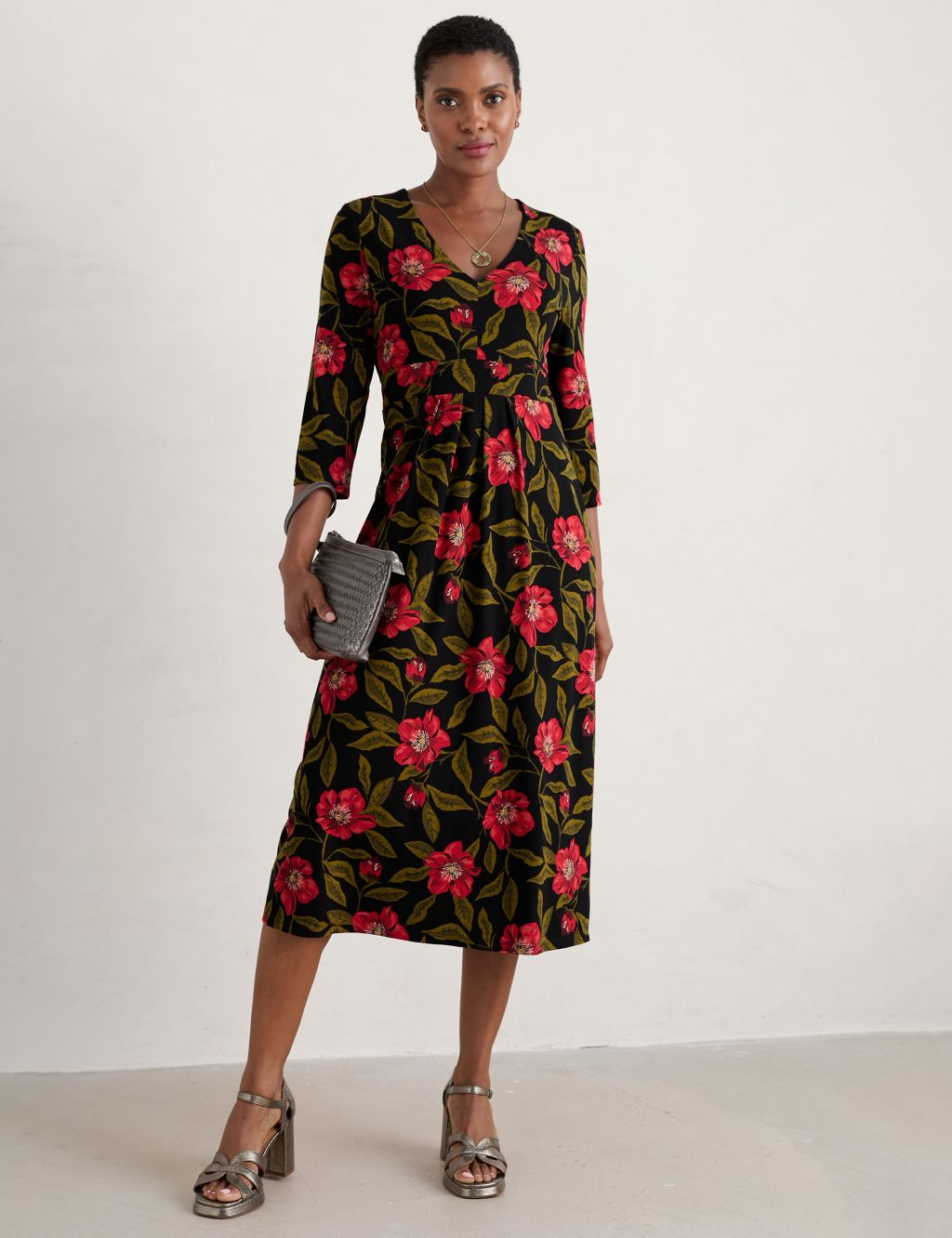 Floral V-Neck Midi Dress with Cotton 3 of 5