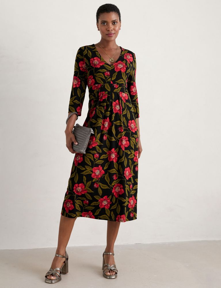 Floral V-Neck Midi Dress with Cotton 1 of 5