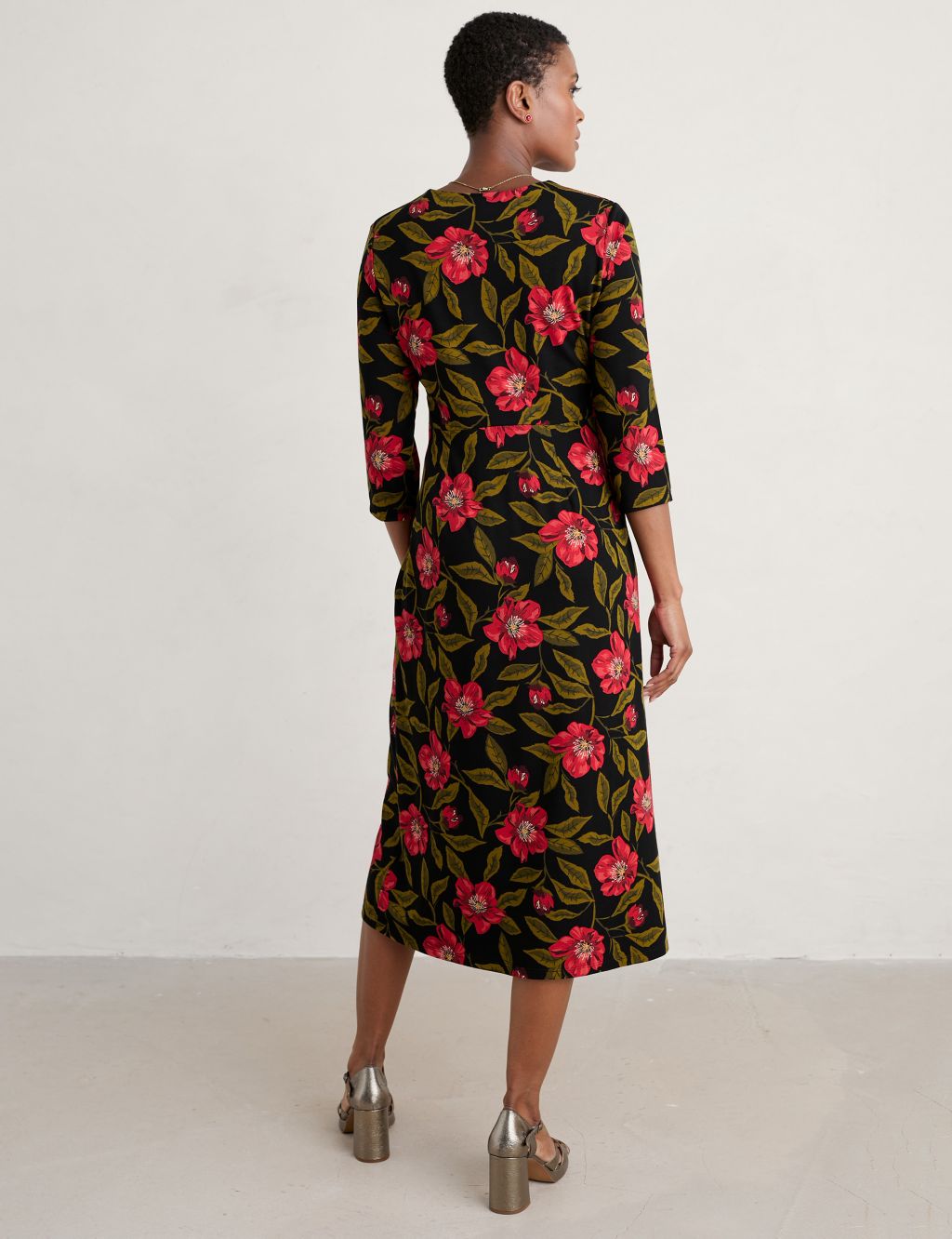 Floral V-Neck Midi Dress with Cotton 4 of 5