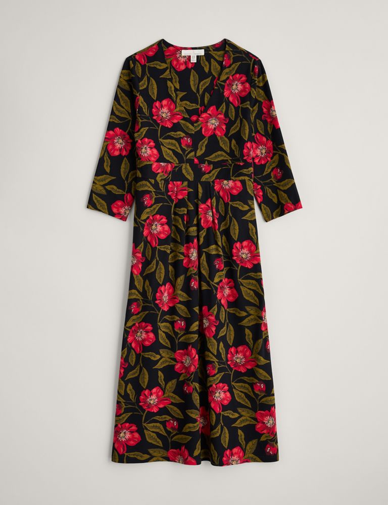 Floral V-Neck Midi Dress with Cotton 2 of 5