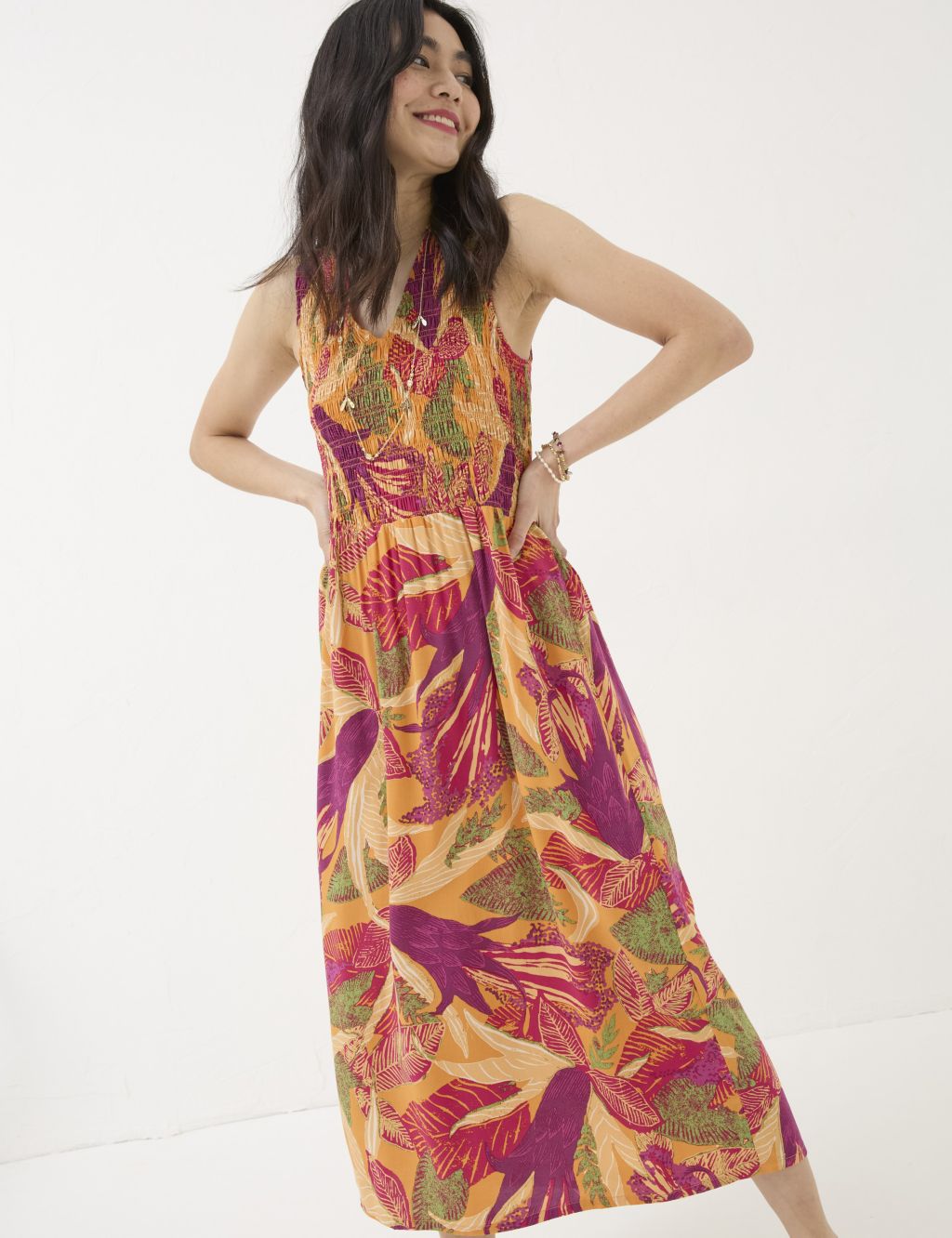 Floral V-Neck Midi Shirred Dress 2 of 6